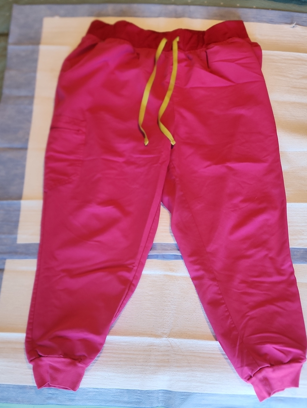 Figs Hot Pink Woman Nurse Scrub Pants with Yellow Drawcord